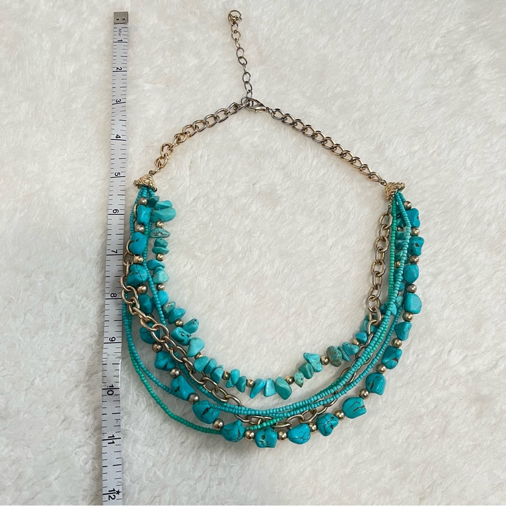 Matching turquoise layered necklace and earrings set - Picture 3 of 9